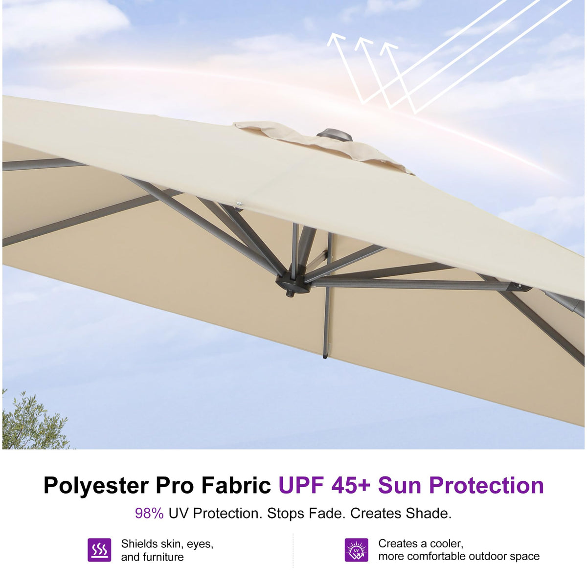 Beige 360° Rotation Patio Umbrella with Base V6068