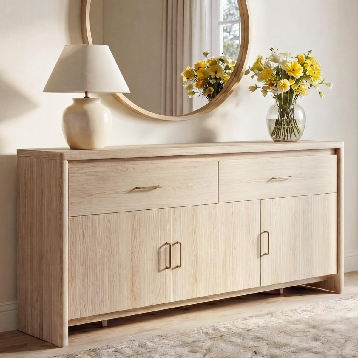 59" Wood Sideboard Buffet Cabinet with Adjustable Shelves & Drawers Q87724