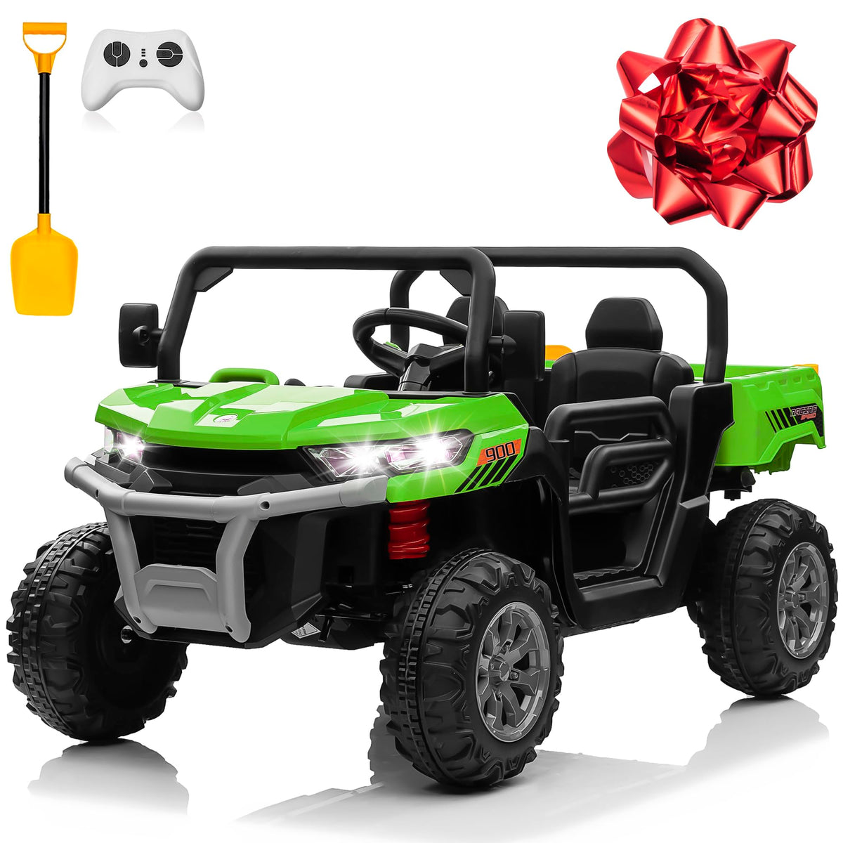 24V 4WD Ride on Truck Car with Dump Bed, 2 Seaters, Remote Control, Green U23729