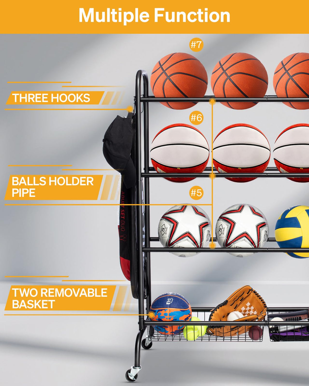 4 Tier Basketball Rack with Wheels G643383