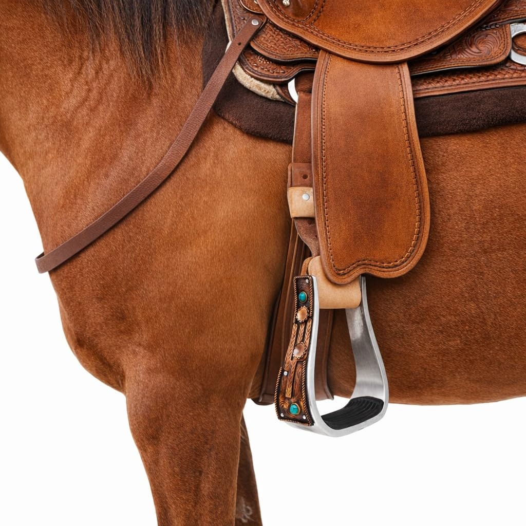 Aluminum Antique Copper Engraved Western Saddle Stirrups T239