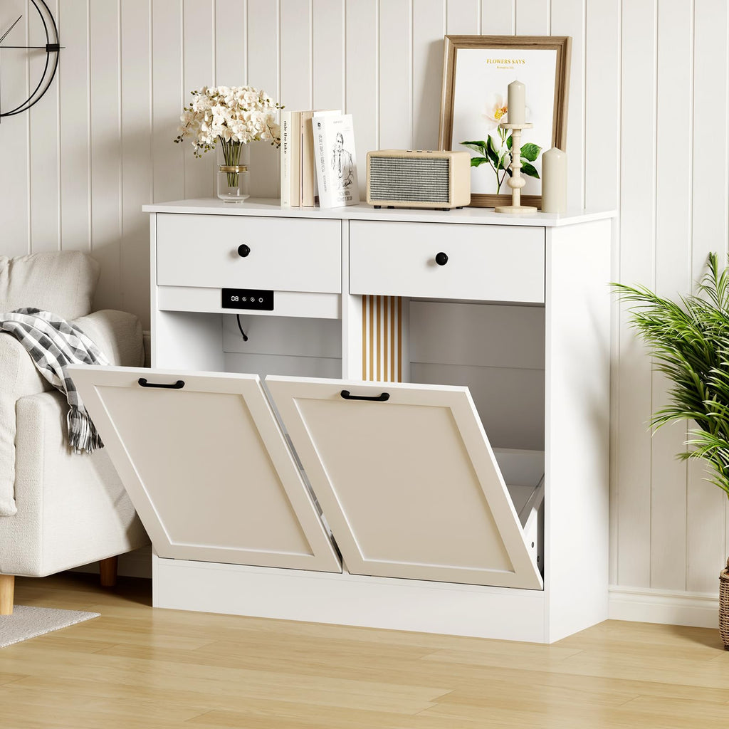 White 20-Gallon Wooden Tilt-Out Trash Can Cabinet A136339