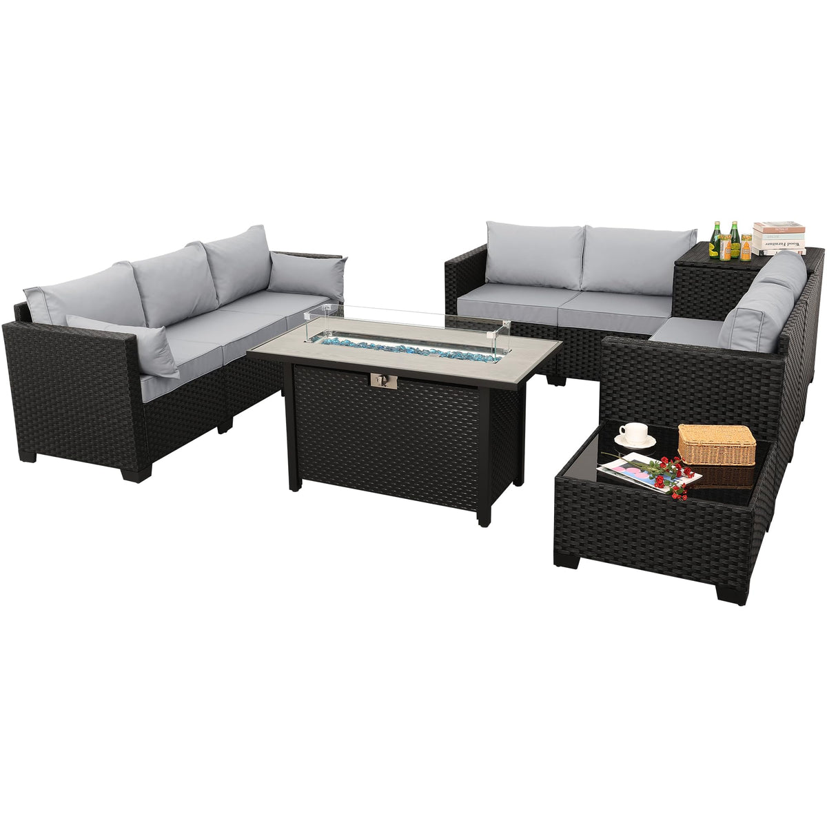 6 PCS Patio Furniture Set with Fire Table and Storage Box W17287
