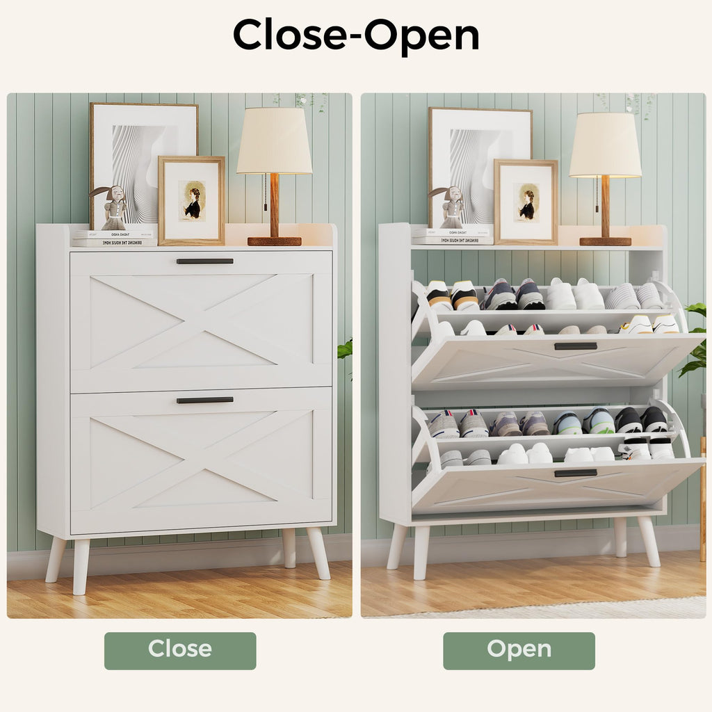 Farmhouse Shoe Storage Cabinet with Flip Drawers N2478