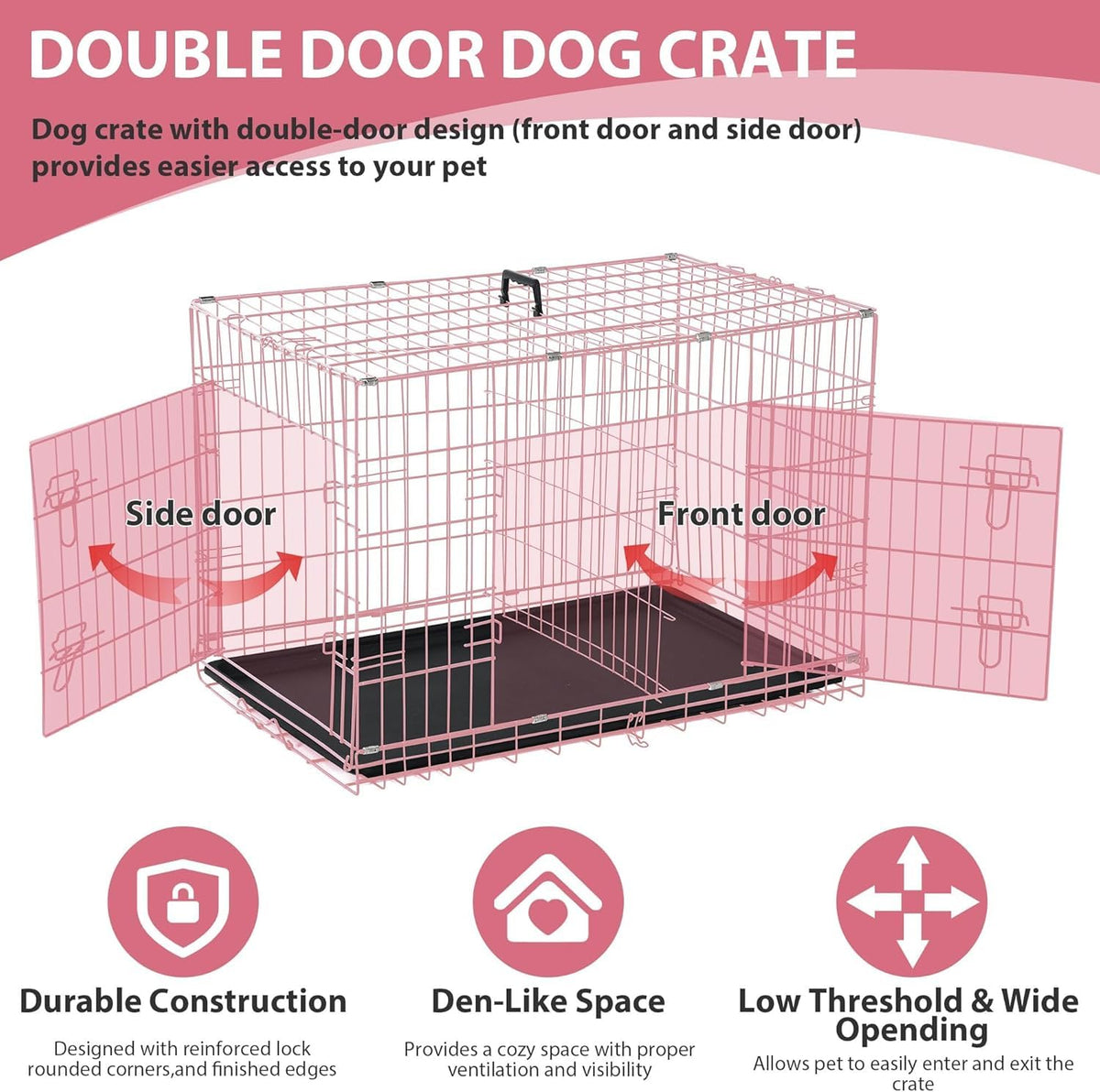 48 Inch Extra Large Pink Folding Metal Wire Dog Crate with Divider Panel I2512