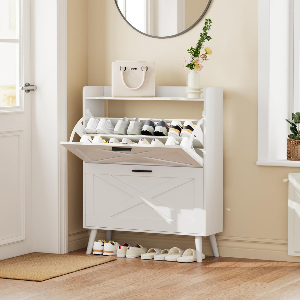Farmhouse Shoe Storage Cabinet with Flip Drawers N2478
