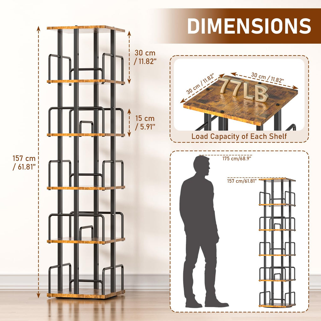 5-Tier Rotating Bookshelf with Metal Guardrails Z59080