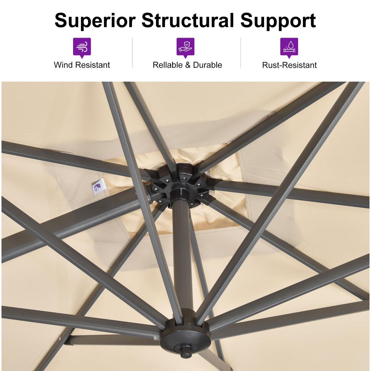 Beige 360° Rotation Patio Umbrella with Base V6068