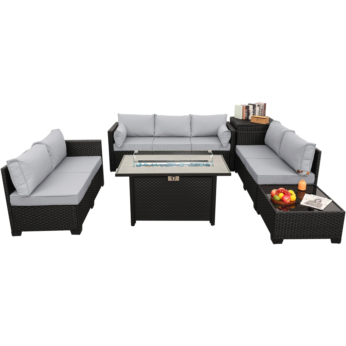 6 PCS Patio Furniture Set with Fire Table and Storage Box W17287