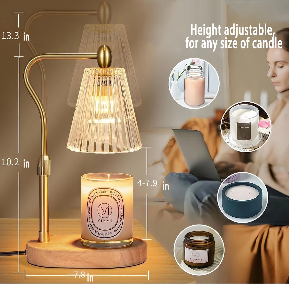Adjustable Dimmable Candle Warmer Lamp with 2 Bulbs T28639