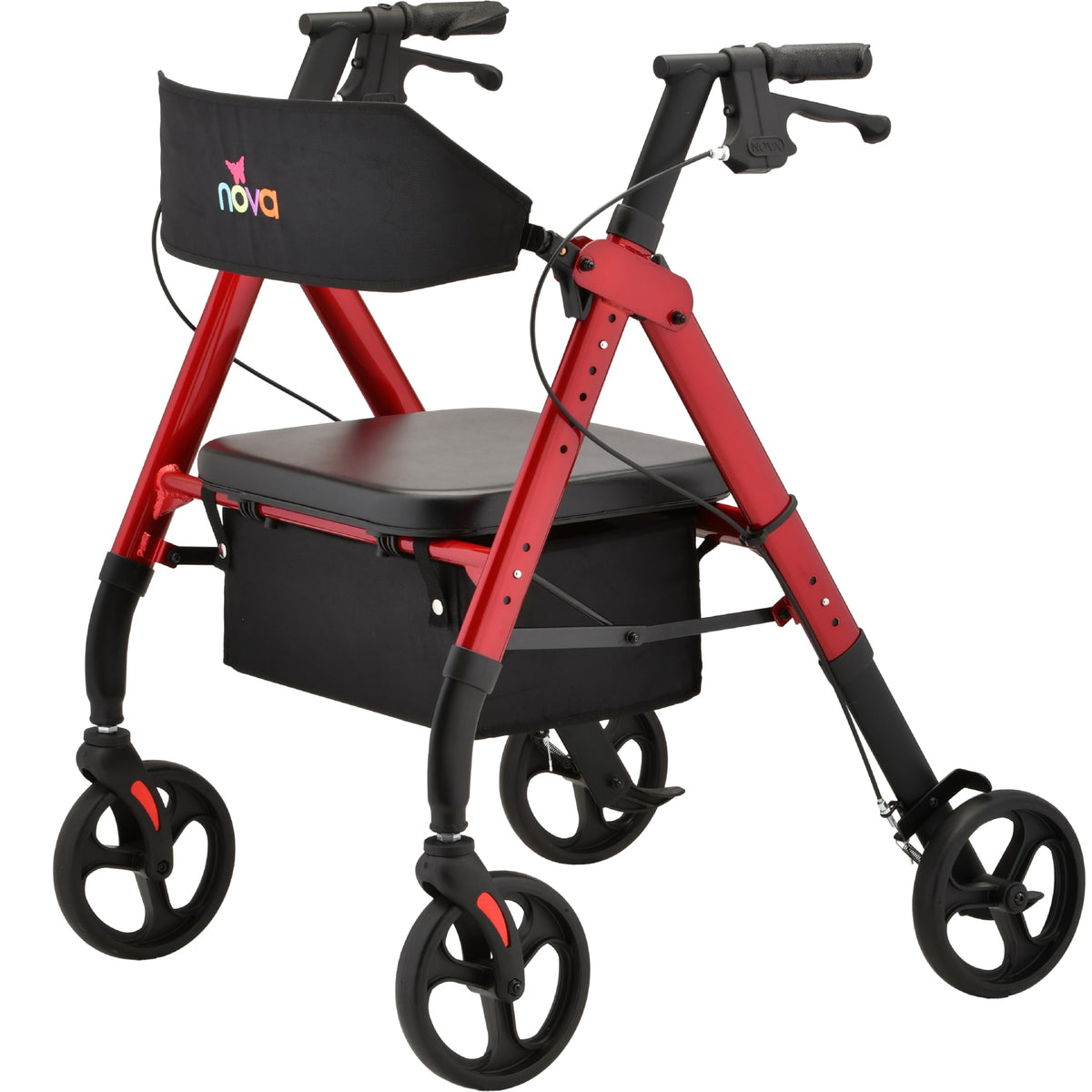 Foldable Rollator Walker with Seat, 400 lb Weight Capacity, 8” All-Terrain Wheels, Red B714476