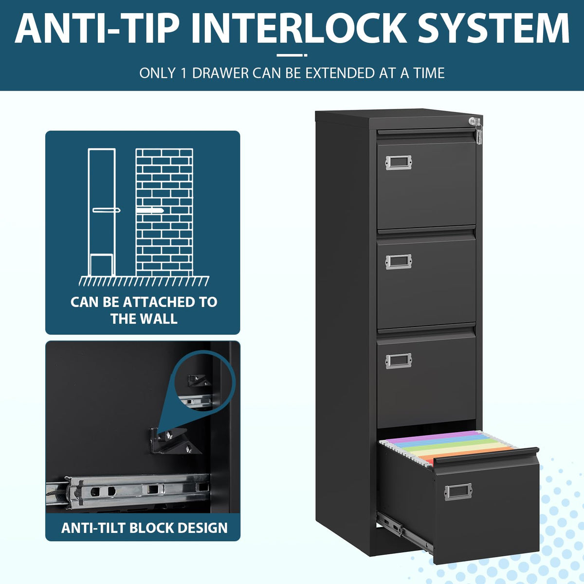 4 Drawer Metal File Cabinet with Lock B861703