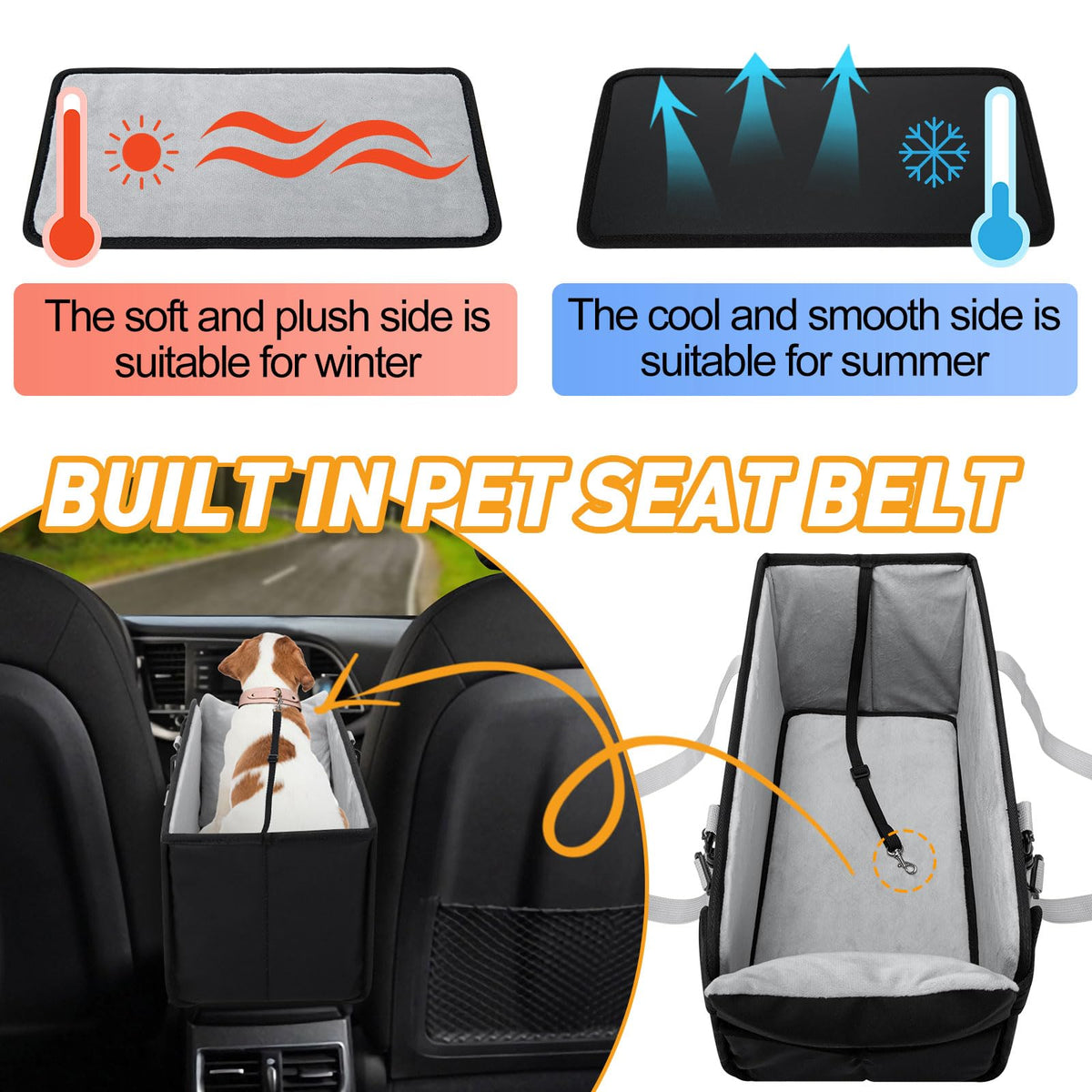Portable Dog Car Seat for Small Dogs, Black M12482