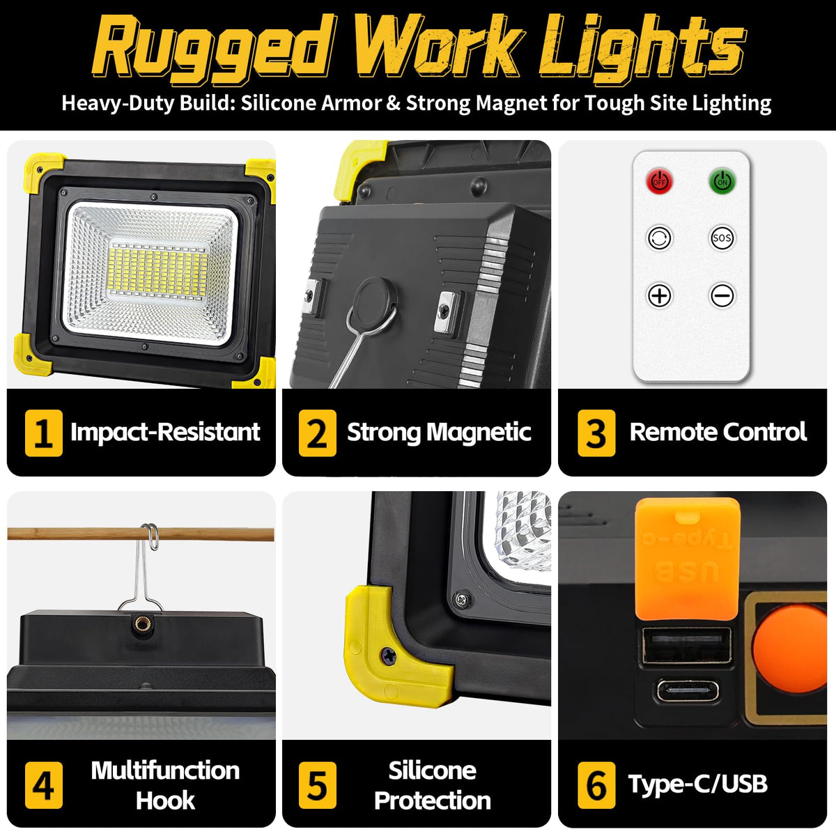 12000mAh Rechargeable Magnetic LED Work Light IP65 Waterproof 4 Modes W8803