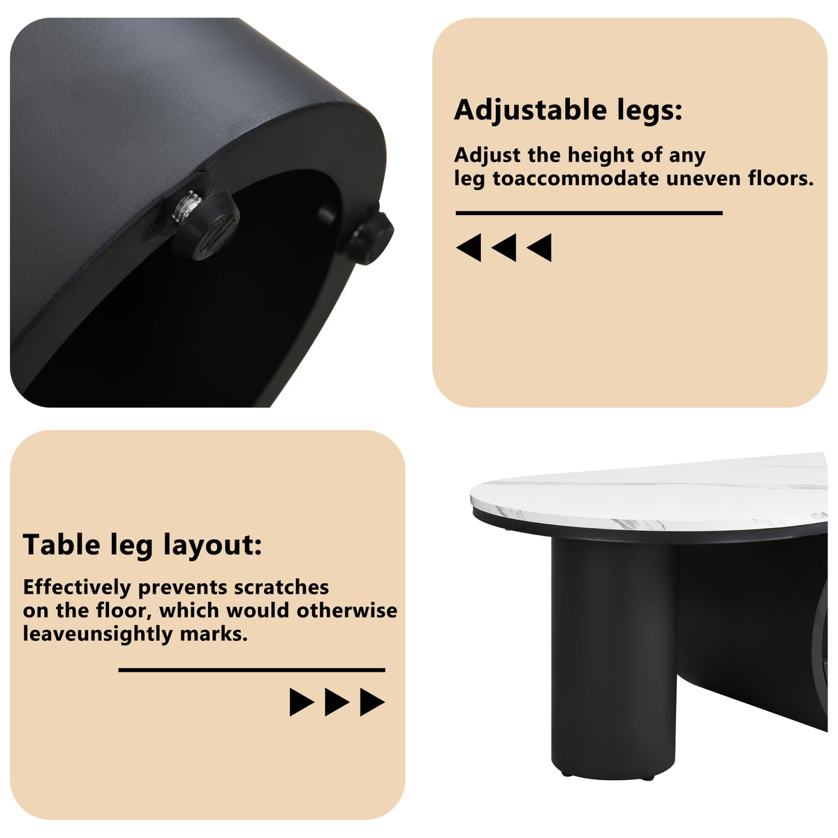 47'' Oval Coffee Table with Drawer, Marble-Grain MDF Top, Black Metal Base O148070