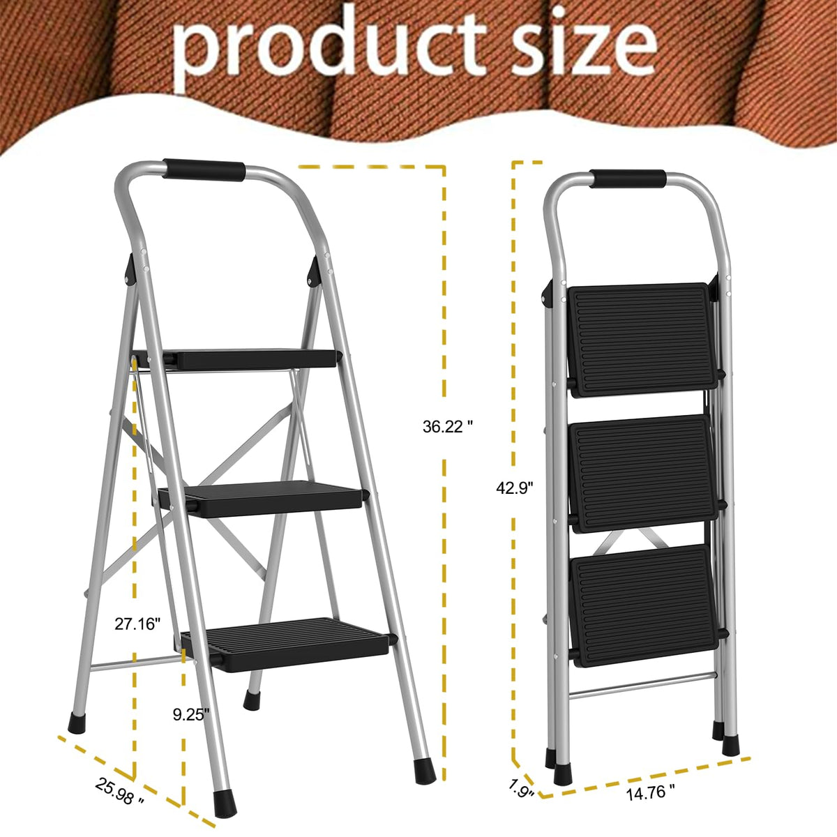 3 Step Folding Anti Slip Step Stool 330lbs R795