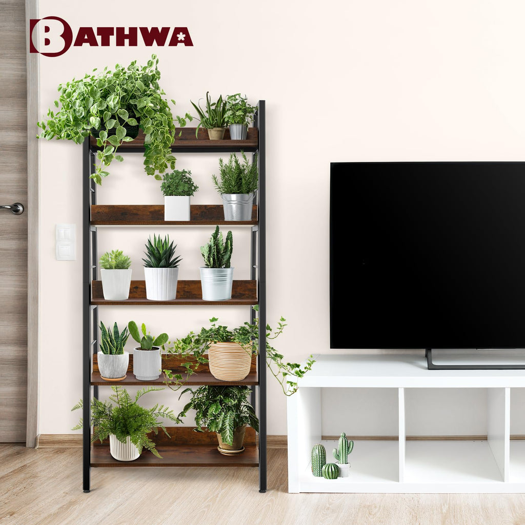 5 Tier Wood Metal Ladder Shelf Bookcase Y588