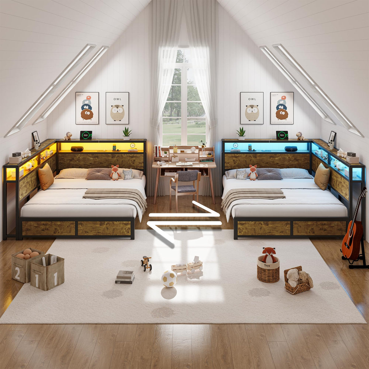 Queen Corner Bed Frame with Storage Headboard and Charging Station O252150