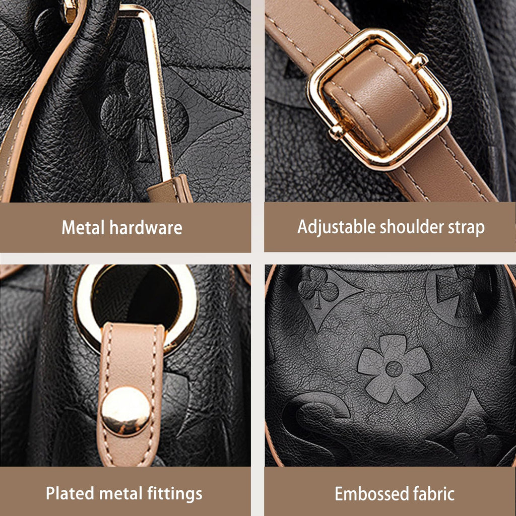 Women Embossed Bucket Bag Shoulder Crossbody Bag 2Pcs Set Q68841