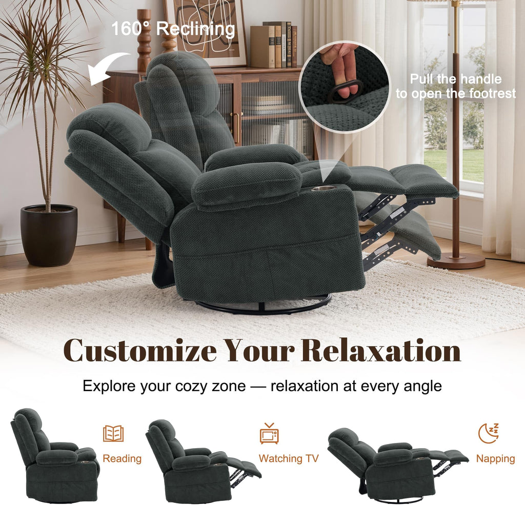 Gray Swivel Rocker Recliner with Massage & Heat C121409
