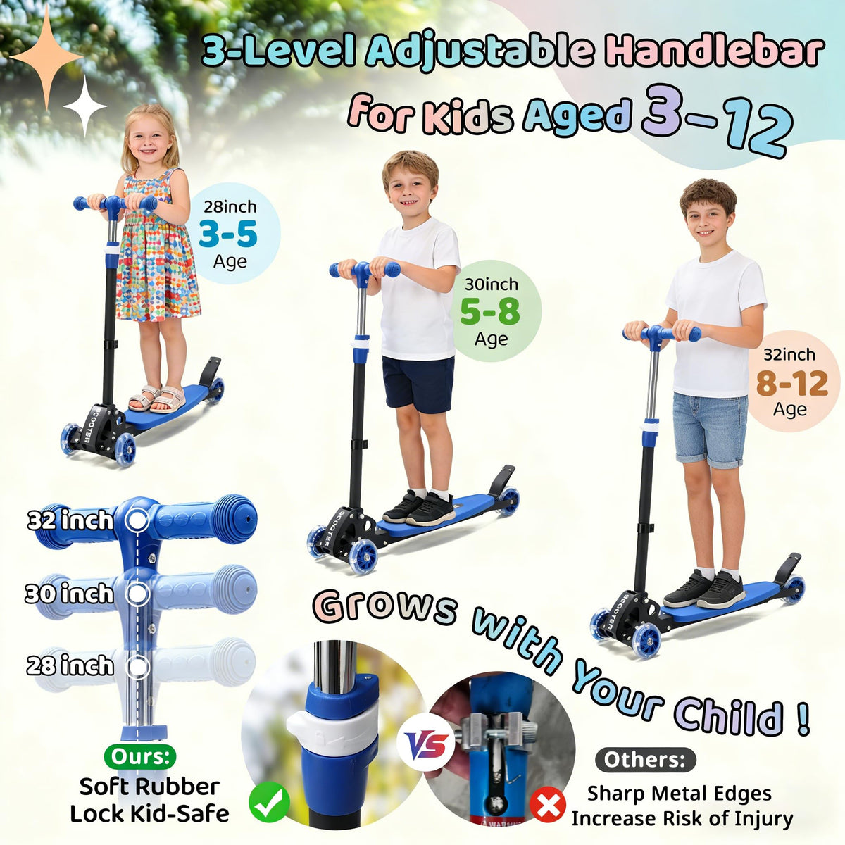 Three Wheeled Light Up Foldable Kick Scooter W49796
