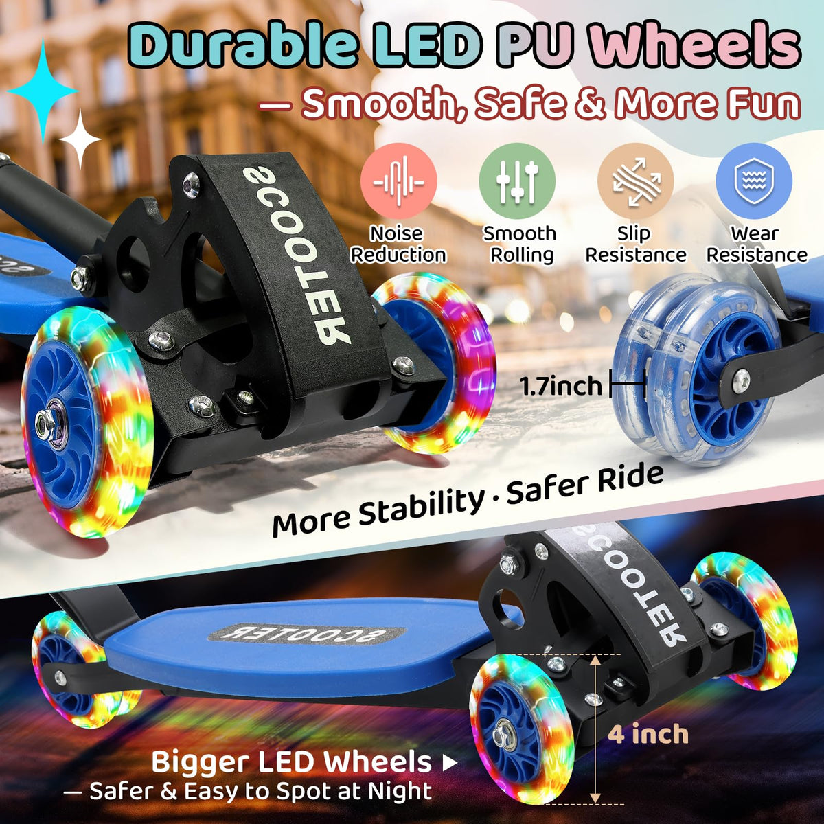 Three Wheeled Light Up Foldable Kick Scooter W49796