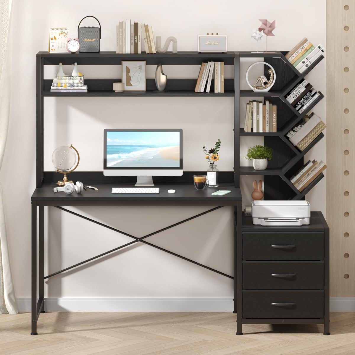 52" Computer Desk with Bookshelf, 3 Drawers & Hutch Z354454