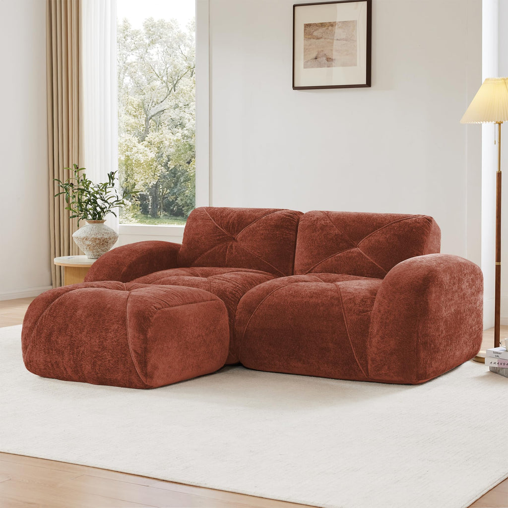 L-Shaped Velvet Sofa with Ottoman L5161
