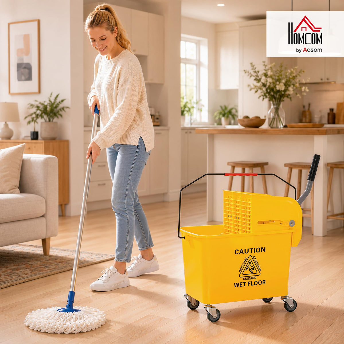 Yellow 21 Quart Mop Bucket with Wheels M1053