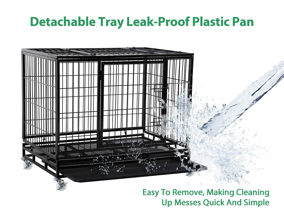 48'' Heavy Duty Metal Dog Crate with Wheels W1669