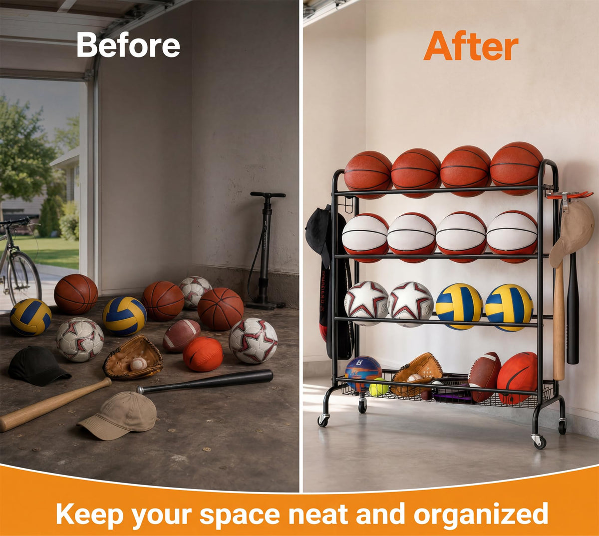 4 Tier Basketball Rack with Wheels G643383