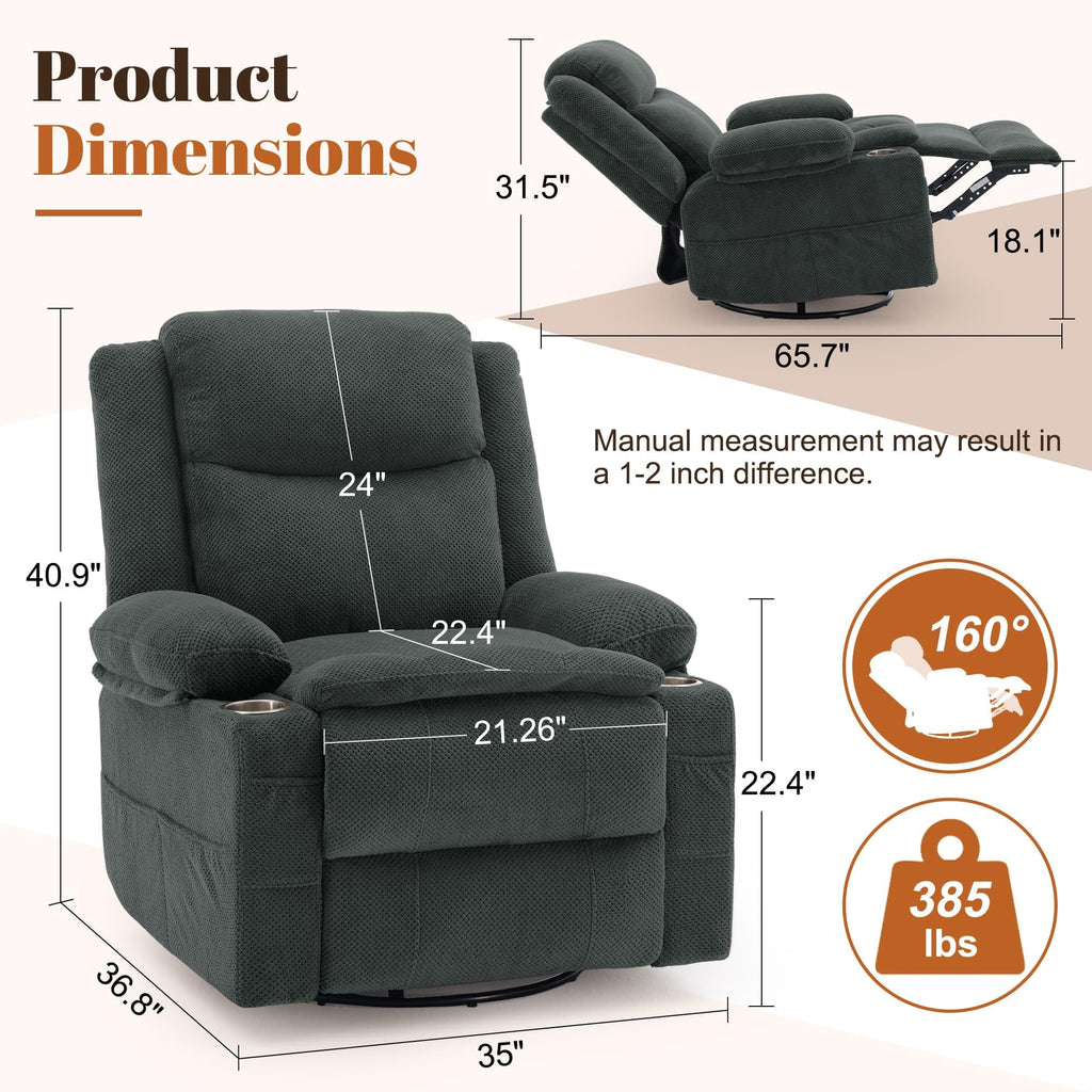 Gray Swivel Rocker Recliner with Massage & Heat C121409