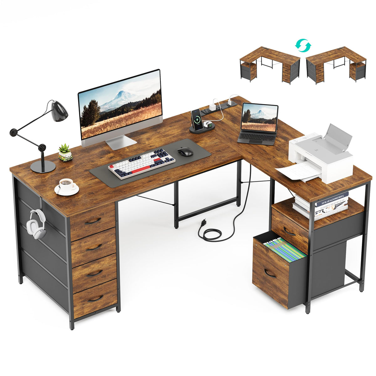 55 Inch L Shaped Office Desk with 6 Drawers Z14751