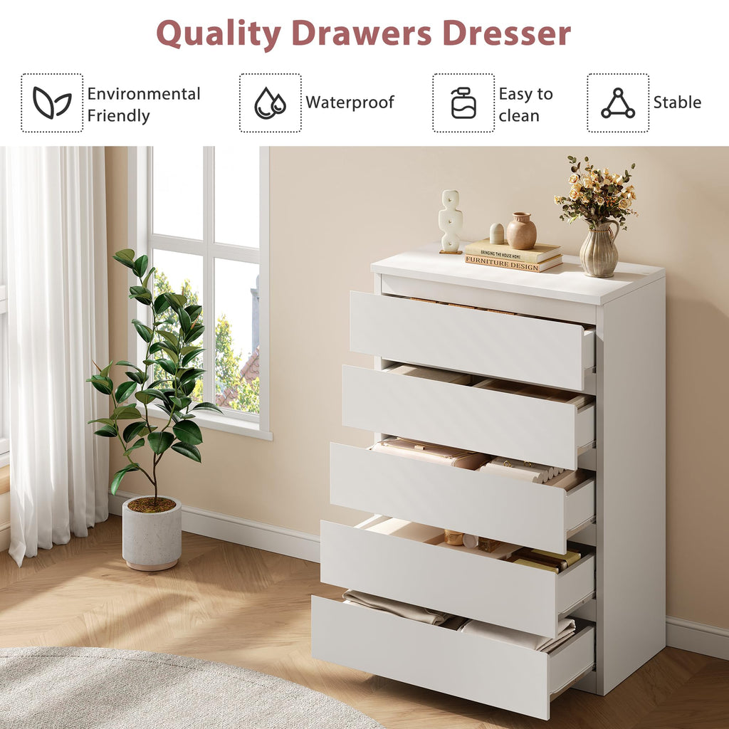 White 5 Drawer Dresser Chest of Drawers M860028