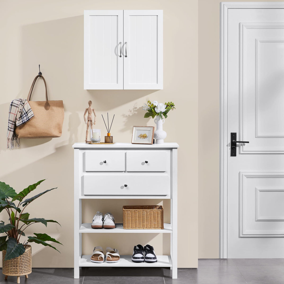 Wall Mounted White Bathroom Storage Cabinet with Doors T4148