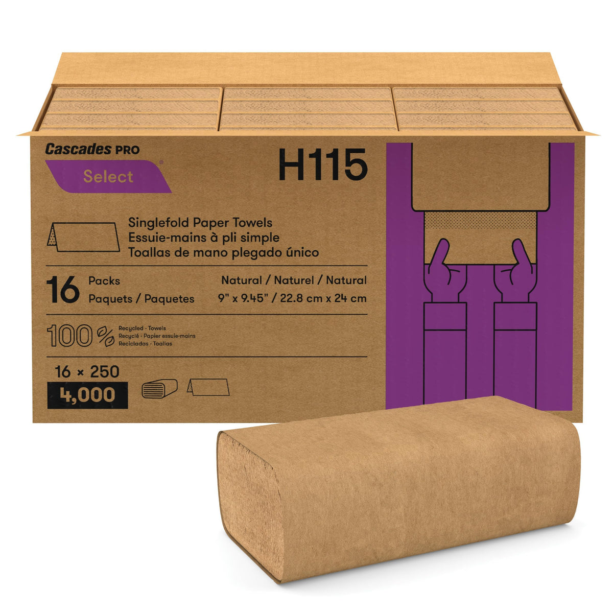 Singlefold Paper Towels 250 Sheets Natural L92608