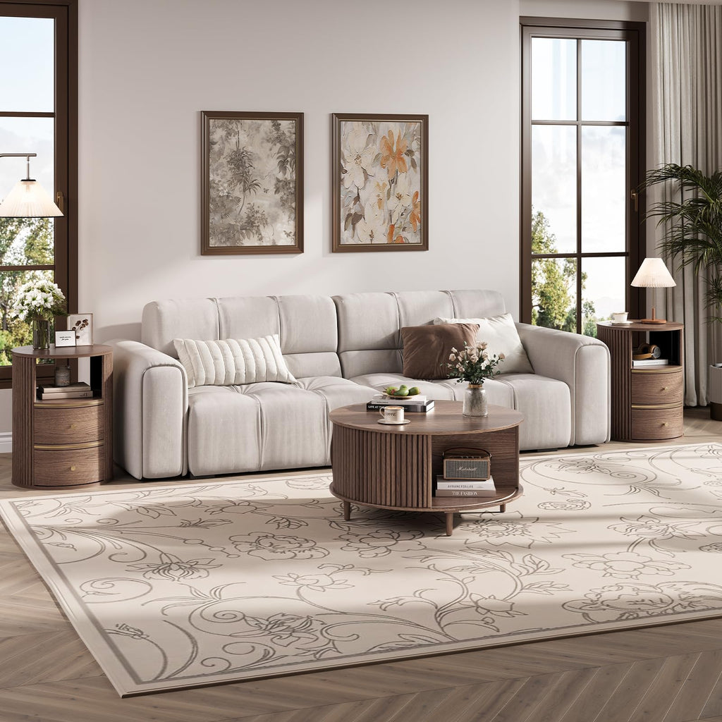 Round Coffee Table with Storage, 31.5", Walnut C717