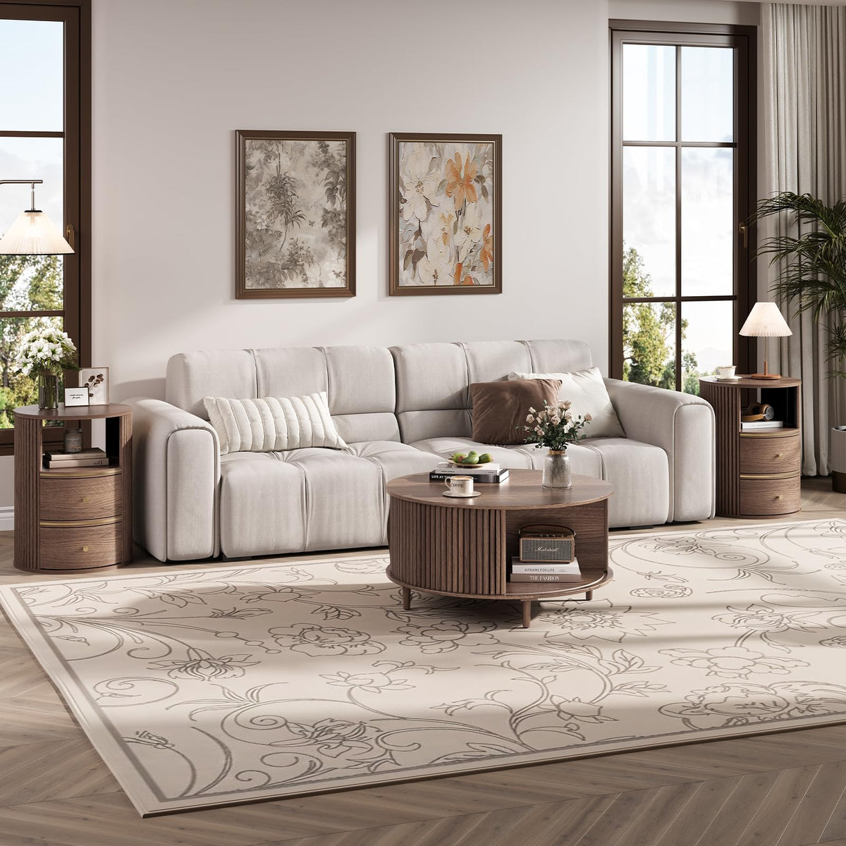 Round Coffee Table with Storage, 31.5", Walnut C717