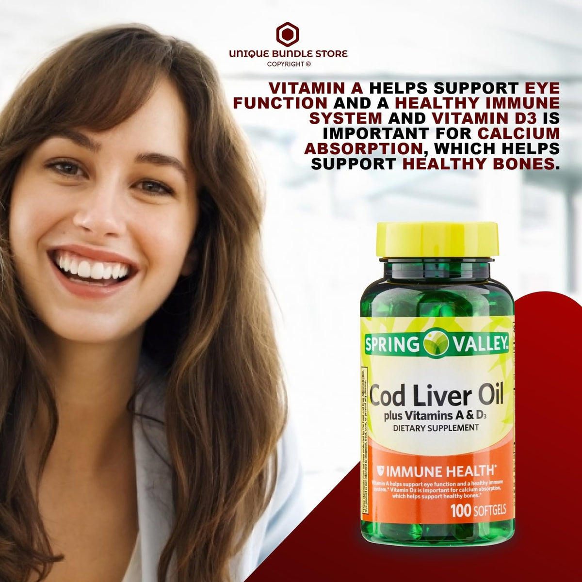 Cod Liver Oil Vitamins A & D3 100 Softgels Dietary Supplement Pack of 2 J86760