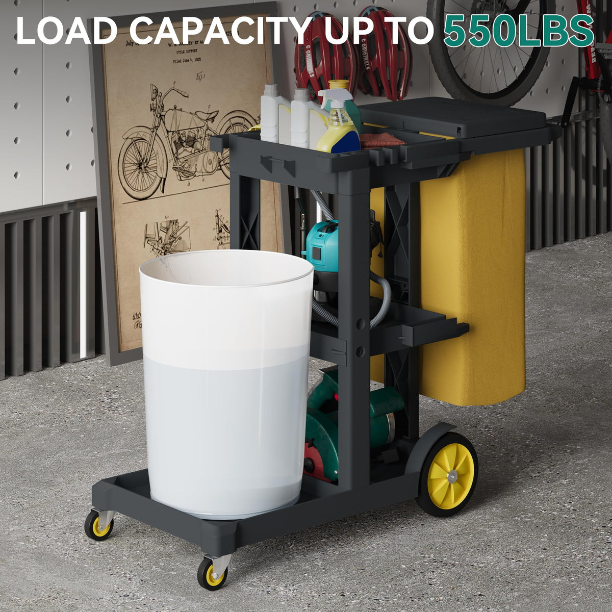 Black 3-Shelf Cleaning Cart on Wheels Q7988