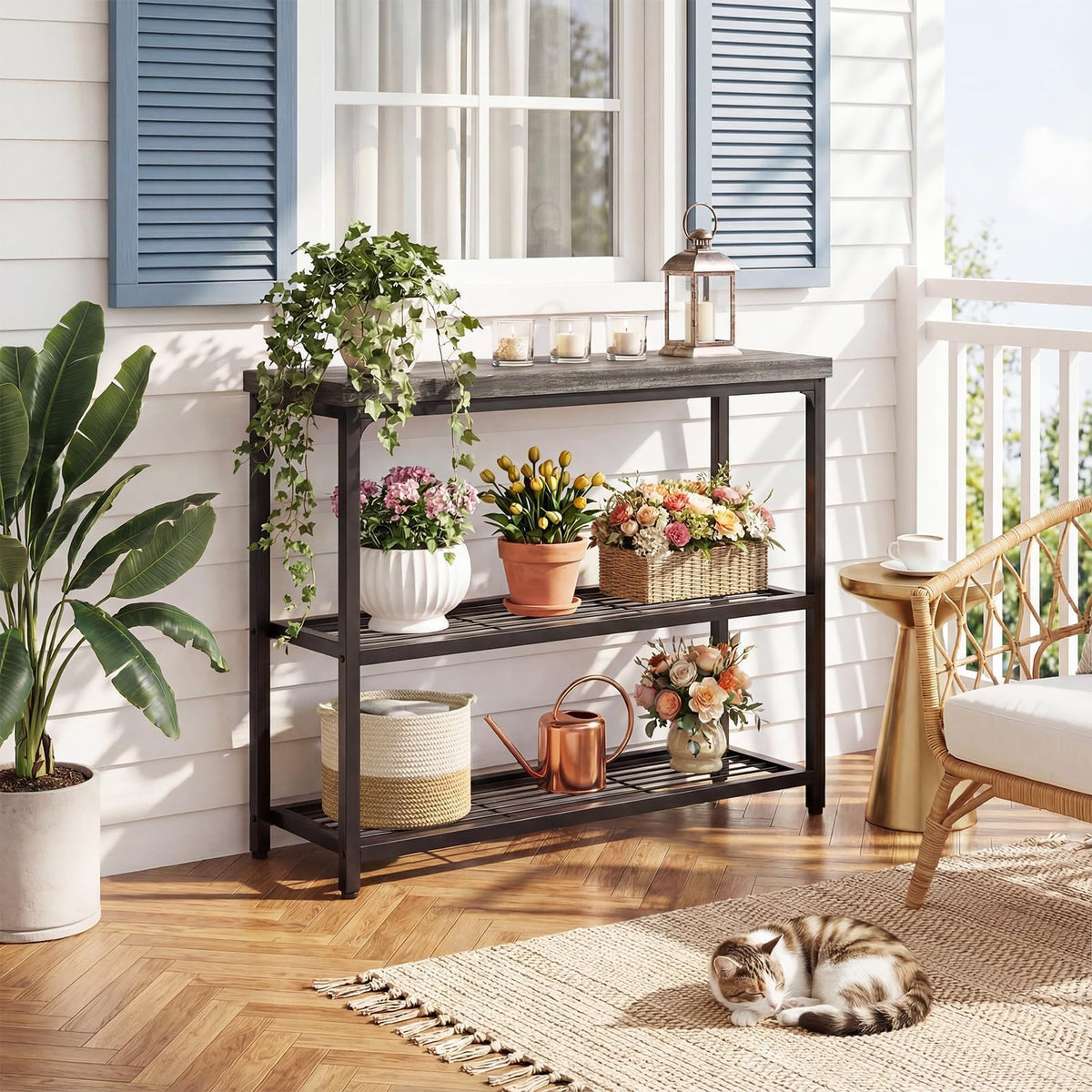 32" 3-Tier Oak Grey Console Table U783717