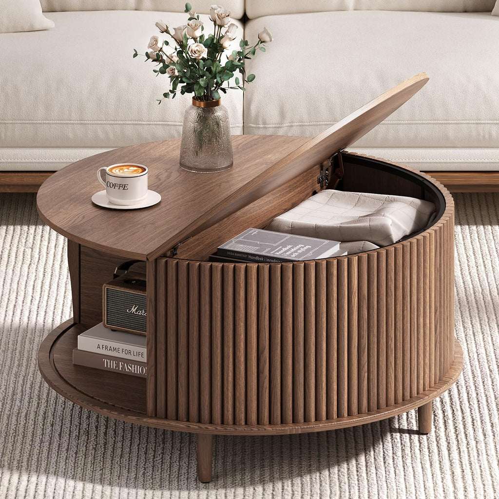 Round Coffee Table with Storage, 31.5", Walnut C717
