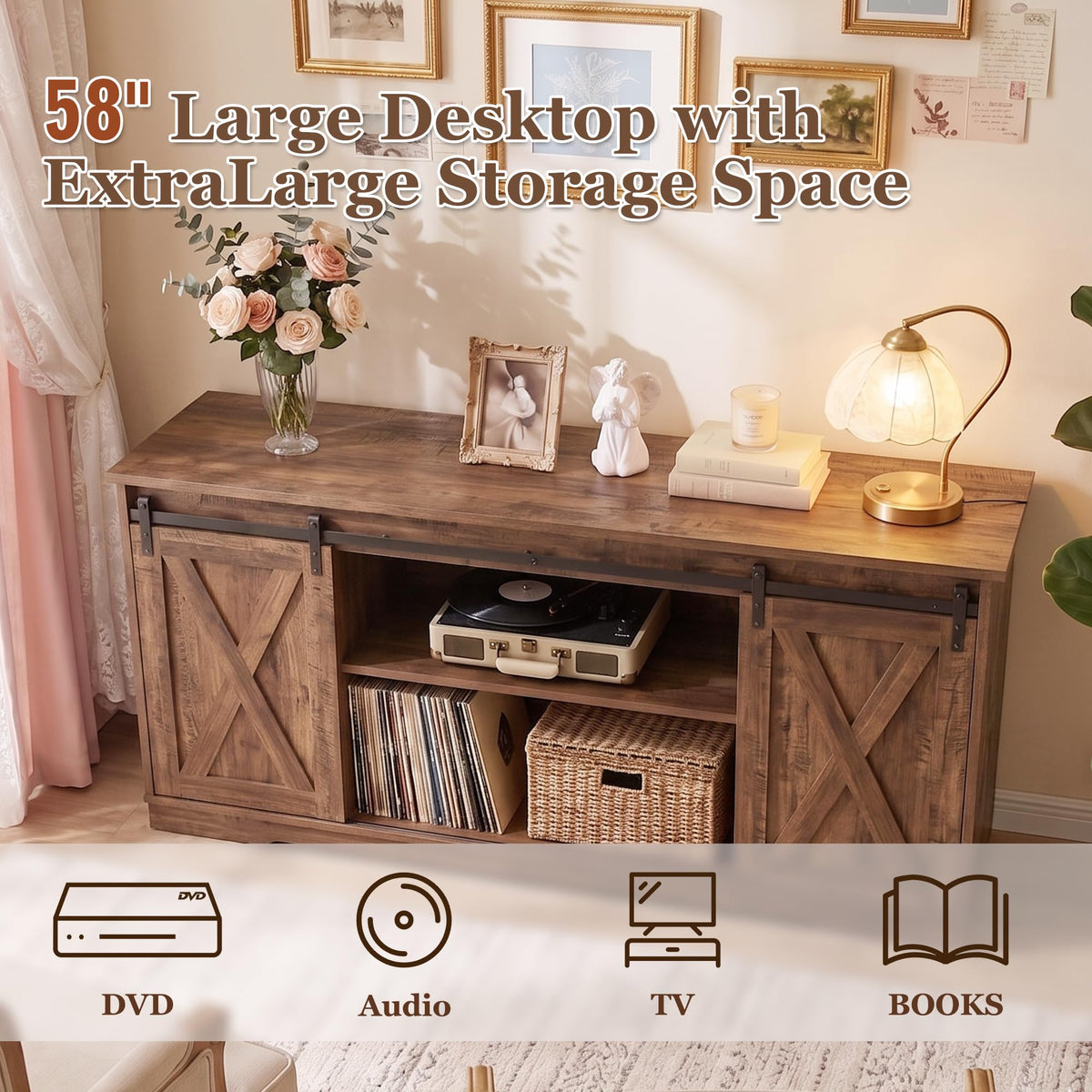 65 Inch Rustic Brown Farmhouse TV Stand R9483