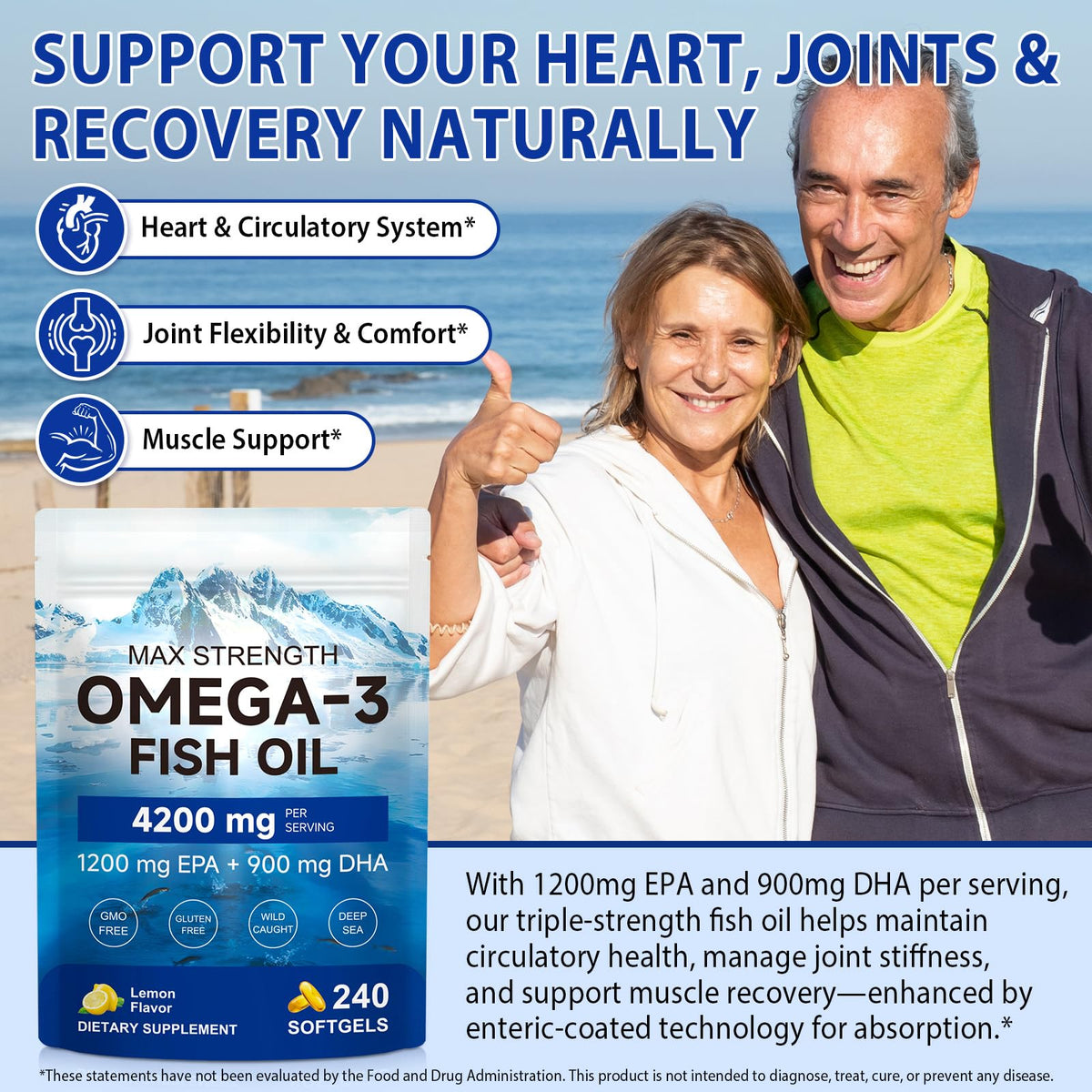 Omega 3 Fish Oil Supplement 240 Softgels Lemon Flavor Z27846