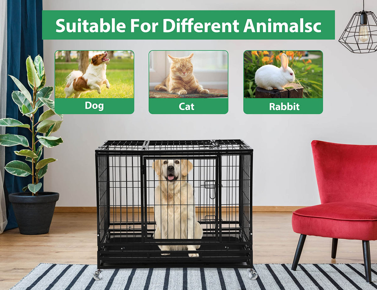 48'' Heavy Duty Metal Dog Crate with Wheels W1669