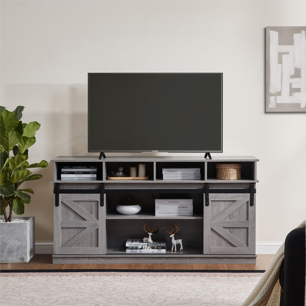 65" Grey TV Stand with Sliding Doors R7025
