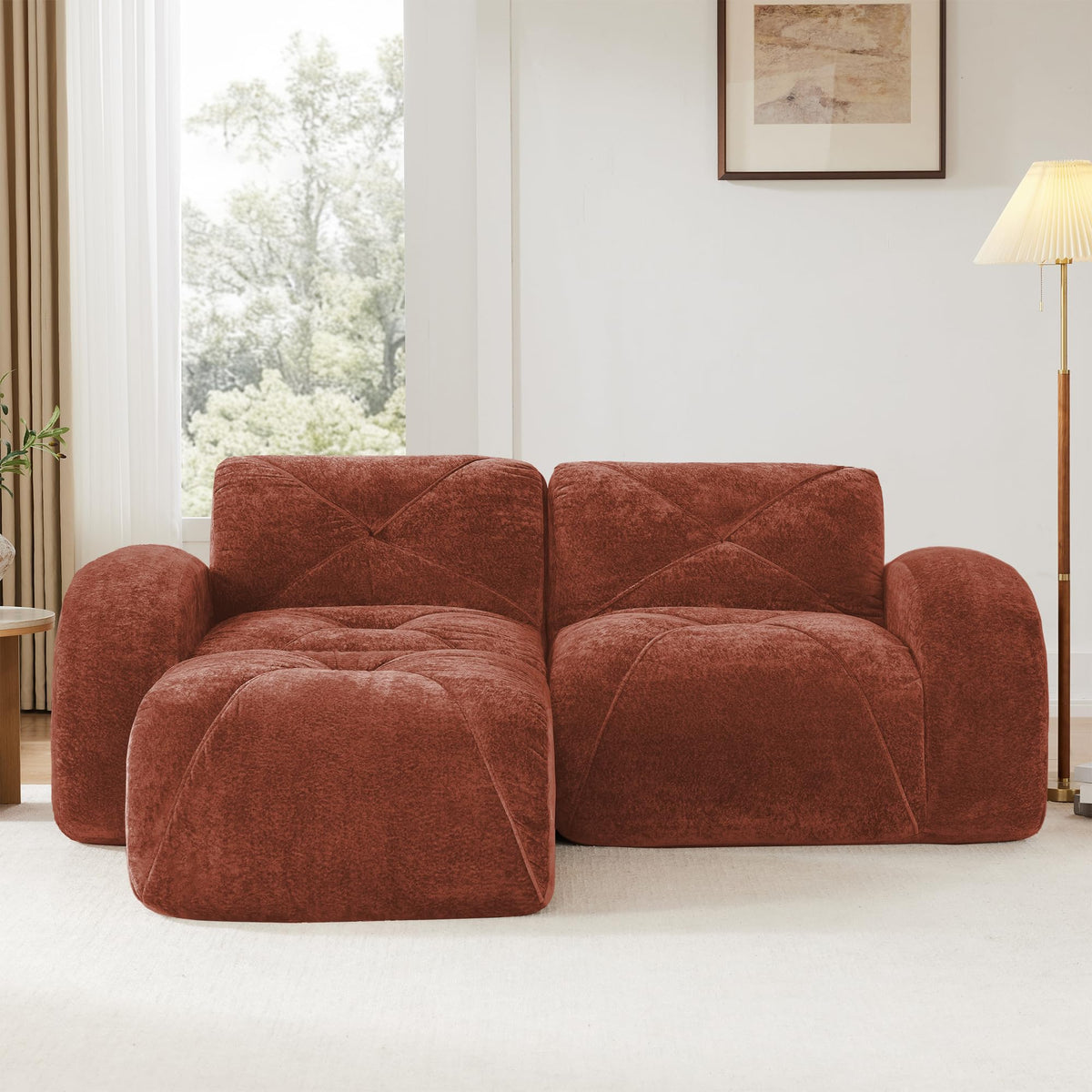 L-Shaped Velvet Sofa with Ottoman L5161