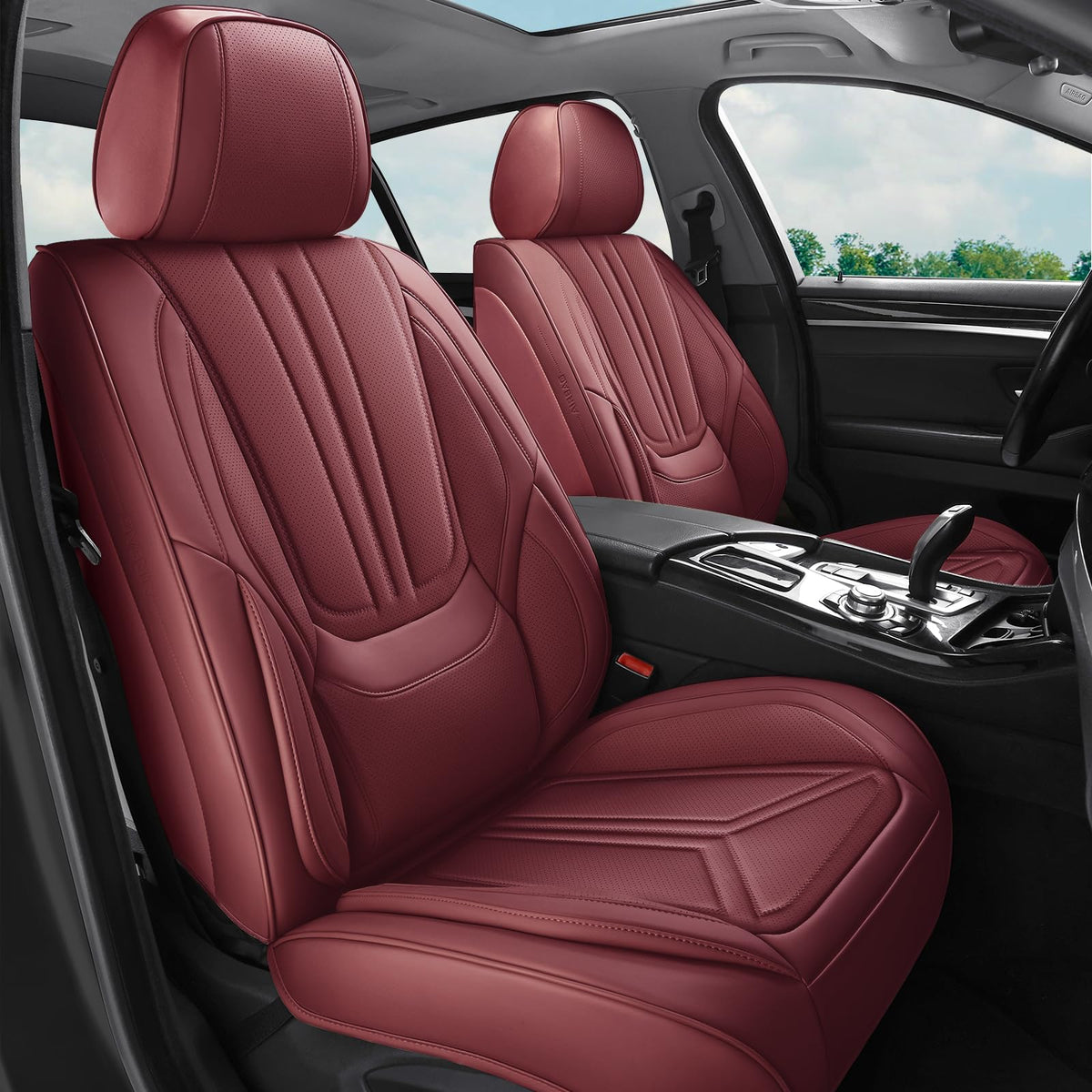 Burgundy Leather Full Set Car Seat Covers C24778
