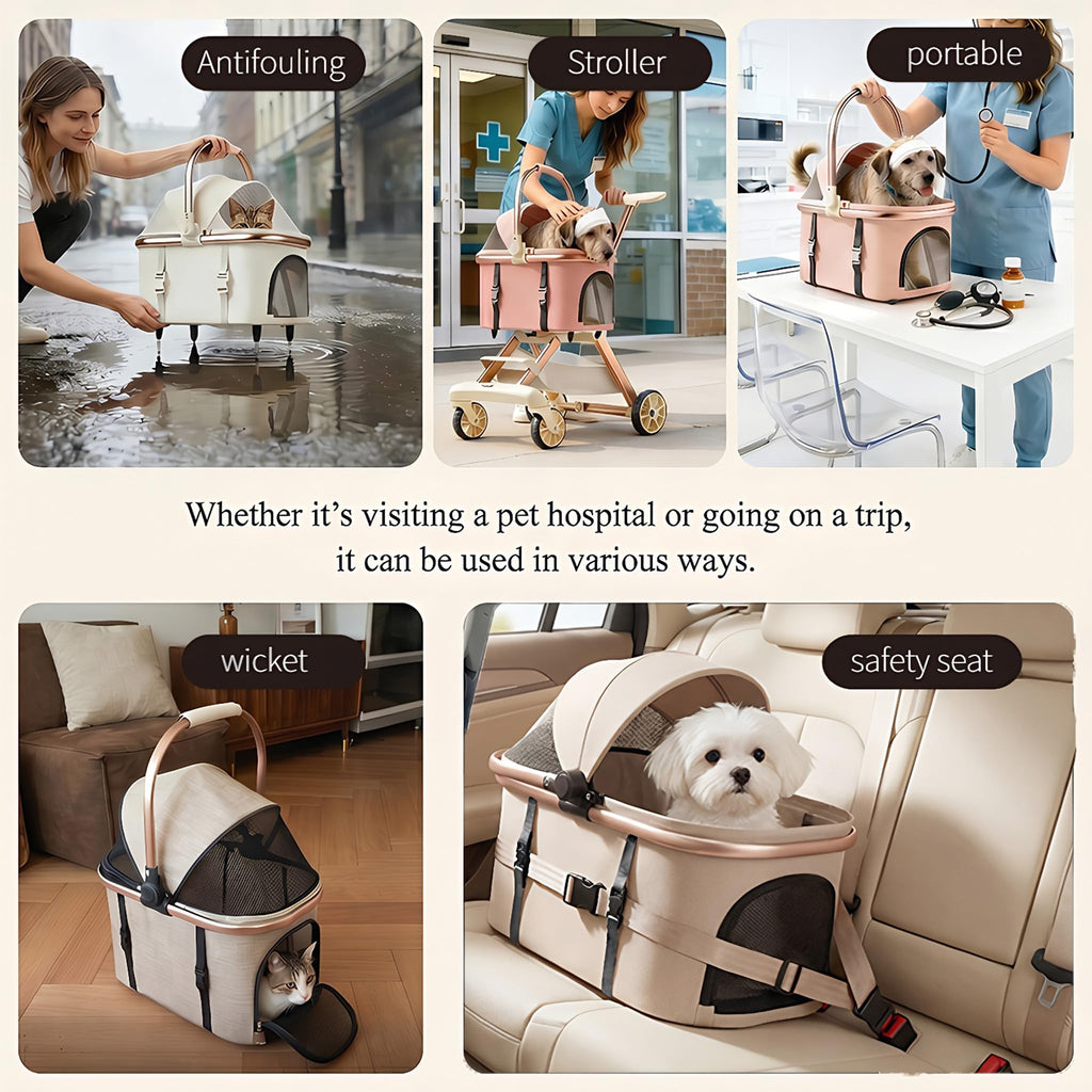 Pink Pet Stroller with One-Touch Brake D1359