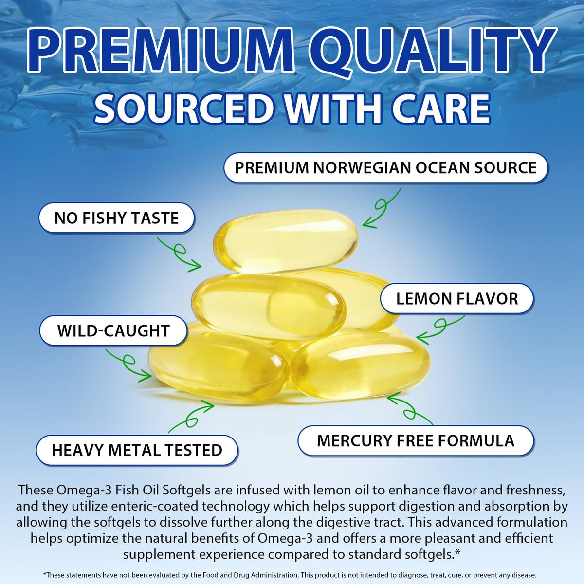 Omega 3 Fish Oil Supplement 240 Softgels Lemon Flavor Z27846